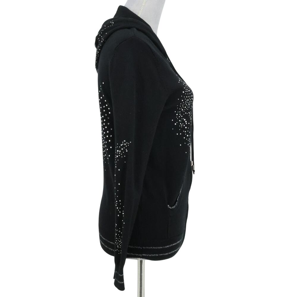 BCBG Max Azria Jacket Juniors Large Black Hooded Pockets Rhinestones Full Zip - Picture 9 of 16